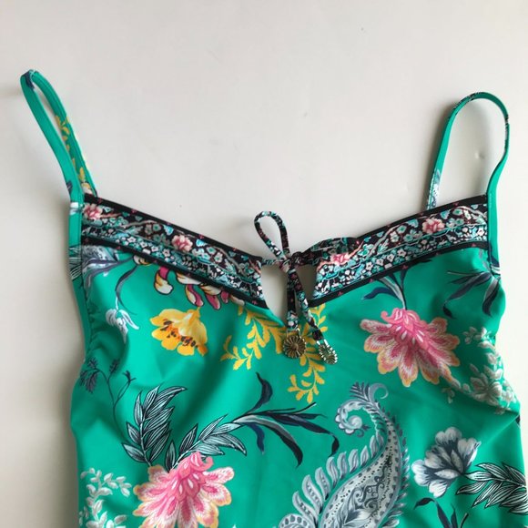 NWT SEAFOLLY One Piece Swimsuit - Aqua w/ Floral Paisley Print - Women's Size 4 - Picture 4 of 8